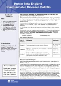 Hunter New England Communicable Diseases Bulletin Sept/Oct 2014 Volume 219 INDEX •