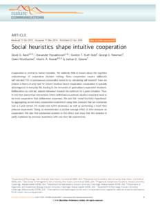 ARTICLE Received 17 Oct 2013 | Accepted 17 Mar 2014 | Published 22 Apr 2014 DOI: ncomms4677  Social heuristics shape intuitive cooperation