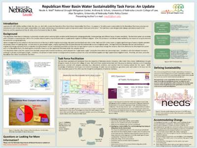 Republican River Basin Water Sustainability Task Force: An Update Nicole A. Wall* National Drought Mitigation Center, Anthony B. Schutz, University of Nebraska-Lincoln College of Law, Alan Tompkins, University of Nebrask