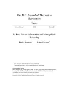 The B.E. Journal of Theoretical Economics Topics Volume 8, Issue