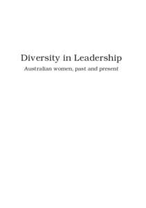 Diversity in Leadership Australian women, past and present   Diversity in Leadership Australian women, past and present