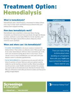 Treatment Option : Hemodialysis What is hemodialysis? HEMODIALYSIS