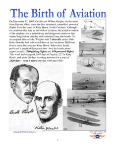 On December 17, 1903, Orville and Wilbur Wright, two brothers from Dayton, Ohio, made the first sustained, controlled, powered flights from the sands of Kitty Hawk, North Carolina. Although we celebrate this date as the 