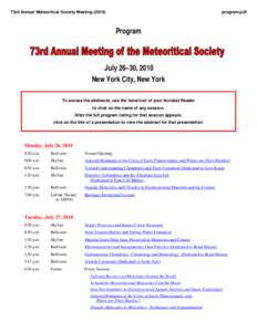 73rd Annual Meteoritical Society Meeting[removed]program.pdf Program