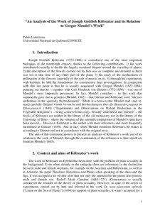 “Análisis de la obra de Joseph Gottlieb Kölreuter y su relación con el trabajo de Gregor Mendel”