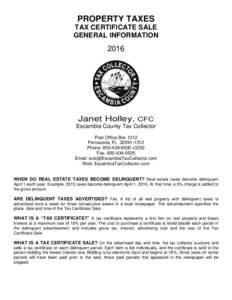 PROPERTY TAXES TAX CERTIFICATE SALE GENERAL INFORMATION 2016