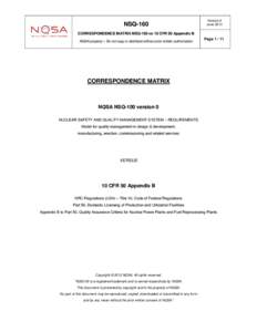 NSQ-160  Version 0 JuneCORRESPONDENCE MATRIX NSQ-100 vs 10 CFR 50 Appendix B