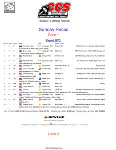 Official Results  Sunday Races Race 1 Expert GTO Place: Laps: Plate: Rider: