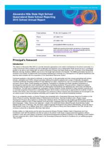 Alexandra Hills State High School Queensland State School Reporting 2015 School Annual Report Postal address