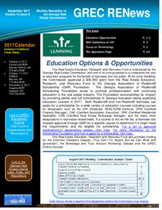 September 2017 Volume 13 Issue 9 Monthly Newsletter of the Georgia Real Estate Commission