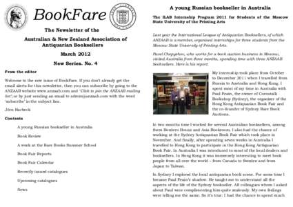 BookFare The Newsletter of the Australian & New Zealand Association of Antiquarian Booksellers March 2012 New Series. No. 4