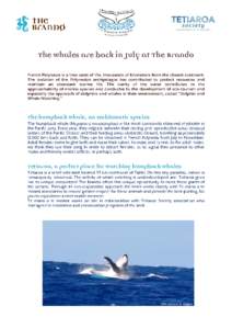 The whales are back in July at The Brando  The humpback whale, an emblematic species Tetiaroa, a perfect place for watching humpback whales