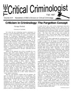 The Critical Criminologist  1 Fall, 1997 Volume 8 #1