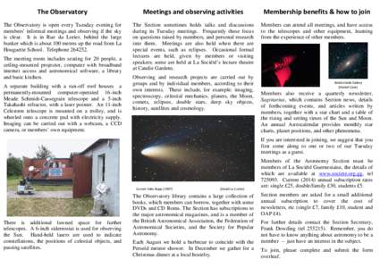The Observatory  Meetings and observing activities Membership benefits & how to join