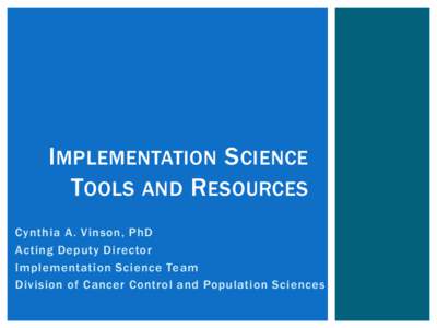 Implementation Science Tools and Resources