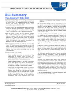 Microsoft Word - Bill Summary -- Admiralty Bill, 2005.doc
