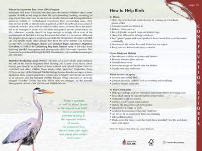 page 19 Wisconsin Important Bird Areas (IBA) Program Important Bird Areas (IBAs) are sites that provide essential habitat to one or more species of birds at any stage in their life cycle (breeding, feeding, wintering, or