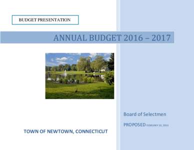 BUDGET PRESENTATION  ANNUAL BUDGET 2016 – 2017 Board of Selectmen PROPOSED FEBRUARY 10, 2016