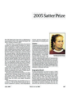 2005 Satter Prize  The 2005 Ruth Lyttle Satter Prize in Mathematics