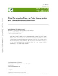 arXiv:1611.06068v1 [hep-lat] 18 NovLU TPNovemberChiral Perturbation Theory at Finite Volume and/or