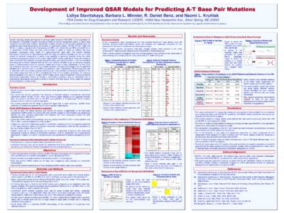 Development of Improved QSAR Models for Predicting A-T Base Pair Mutations Lidiya Stavitskaya, Barbara L. Minnier, R. Daniel Benz, and Naomi L. Kruhlak FDA Center for Drug Evaluation and Research (CDER), 10903 New Hampsh