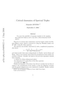 Critical dimension of Spectral Triples  arXiv:physics[removed]v1 2 Sep 2004 Alejandro RIVERO