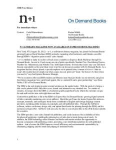 ODB Press Release  For immediate release Contact:  Carla Blumenkranz