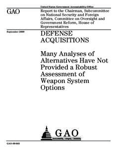 United States Government Accountability Office  GAO Report to the Chairman, Subcommittee on National Security and Foreign
