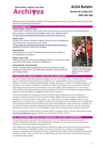 ALGA Bulletin Number 60, 23 May 2013 ISSN[removed]Welcome to our first newsletter of ALGA’s 35th Anniversary Year! Already, it has been a hectic first half of the year for the committee and volunteers…