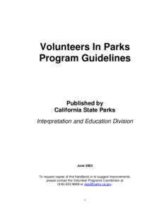 Volunteers In Parks Program Guidelines