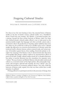 Stopping Cultural Studies \ /  WILLIAM B. WARNER  CLIFFORD SISKIN