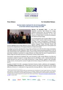Microsoft Word - 20131126_EU-ASE Press Release - Business leaders push for energy efficiency targets for 2030