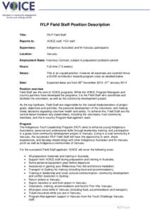 IYLP Field Staff Position Description Title: IYLP Field Staff  Reports to: