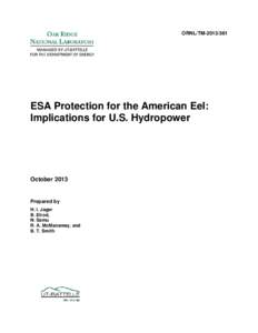 ORNL/TM[removed]ESA Protection for the American Eel: Implications for U.S. Hydropower  October 2013