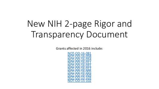 Addressing the new NIH 2-page Rigor and Transparency Document