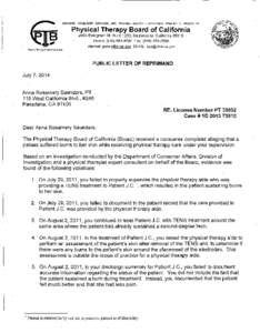 Physical Therapy Board of California - Public Letter of Reprimand - Anna Rosemary Saudners