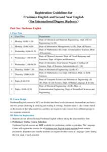 Registration Guidelines for Freshman English and Second Year English （for International Degree Students） Part One: Freshman English I. Class Time #