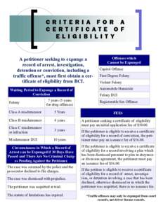 CRITERIA FOR A CERTIFICATE OF ELIGIBILIT Y A petitioner seeking to expunge a record of arrest, investigation,
