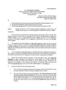 MOST IMMEDIATE No. 1l011!36!2013-Trg(MDIG) Ministry of Personnel, Public Grievances and Pensions Department of Personnel and Training (Training Division) Block-IV, 3rd Floor, Old JNU Campus,
