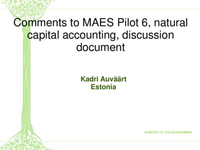 Comments to MAES Pilot 6, natural capital accounting, discussion document Kadri Auväärt Estonia