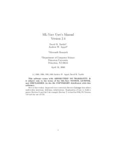 ML-Yacc User’s Manual Version 2.4 David R. Tarditi1 Andrew W. Appel2 1