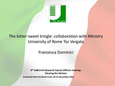 The bitter-sweet tringle: collaboration with Ministry University of Rome Tor Vergata Francesca Dominici 9th UNICA EU Research Liaison Officers meeting: Clearing the Horizon