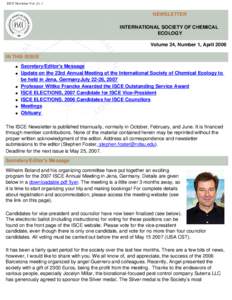 ISCE Newletter Vol_24_1  NEWSLETTER INTERNATIONAL SOCIETY OF CHEMICAL ECOLOGY Volume 24, Number 1, April 2006