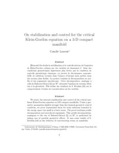 On stabilization and control for the critical Klein-Gordon equation on a 3-D compact manifold Camille Laurent∗  Abstract