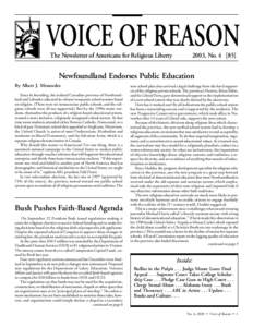 VOICE OF REASON The Newsletter of Americans for Religious Liberty 2003, NoNewfoundland Endorses Public Education