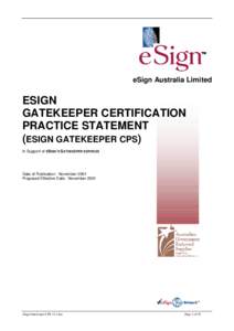 eSign Australia Limited  ESIGN GATEKEEPER CERTIFICATION PRACTICE STATEMENT (ESIGN GATEKEEPER CPS)
