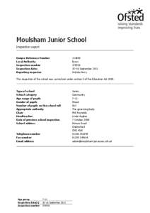 Moulsham Junior School Inspection report Unique Reference Number Local Authority Inspection number