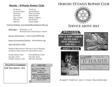 Hondo - D’Hanis Rotary Club President President Elect Treasurer Secretary Sgt. at Arms