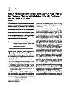 When Politics Took the Place of Inquiry: A Response to the National Mathematics Advisory Panel’s Review of Instructional Practices Jo Boaler  mathematics successfully. The authors argue that in conducting its