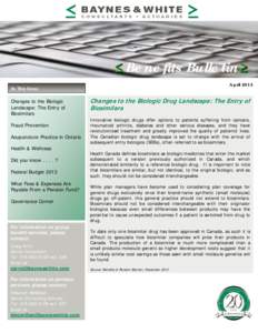 ≤ Benefits Bulletin≥ April 2013 In This Issue Changes to the Biologic Landscape: The Entry of